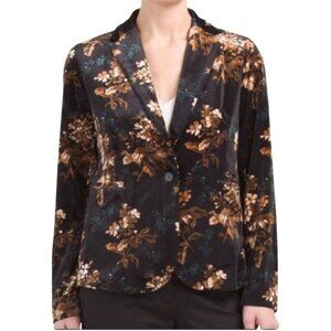 Cynthia Rowley NWT Black Velvet Floral Blazer Single Breasted Size S